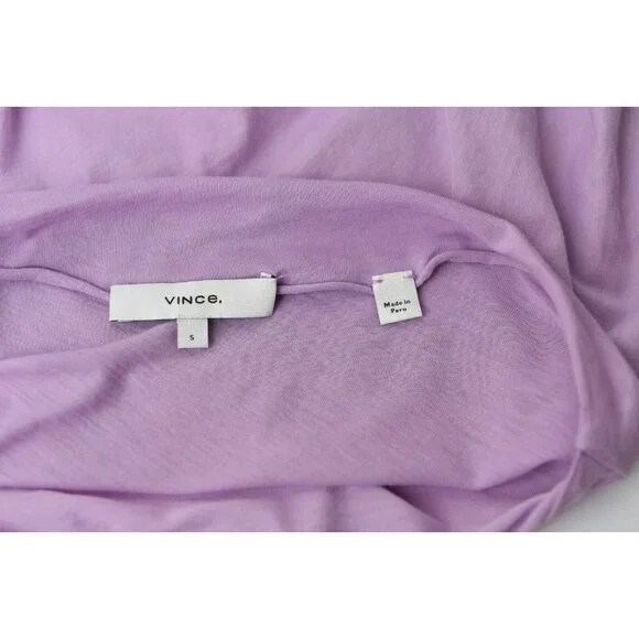 Vince Light Purple Pink Sheer Crew Neck Knit Top Cowl Neck Size S 100% Cotton - Picture 8 of 12